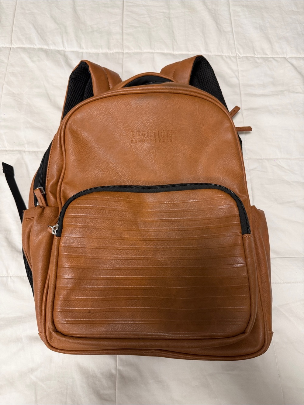 Kenneth Cole Reaction Tan Leatherette Backpack with Front Zip Pocket